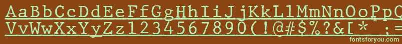 フォントJMH Typewriter mono Under – 緑色の文字が茶色の背景にあります。