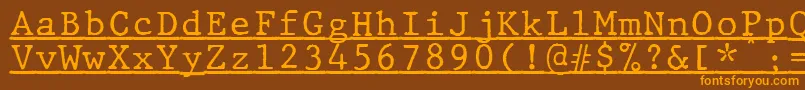 Weitere Informationen zur JMH Typewriter mono Under-Schriftart JMH Typewriter mono Under-Schriftart – Orangefarbene Schriften auf braunem Hintergrund