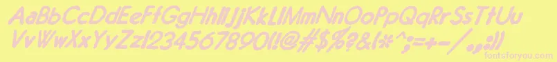Fonte JMH Typewriter Sans Bold Italic – fontes rosa em um fundo amarelo