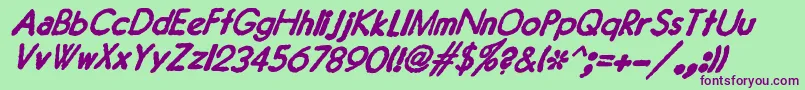 Czcionka JMH Typewriter Sans Bold Italic – fioletowe czcionki na zielonym tle