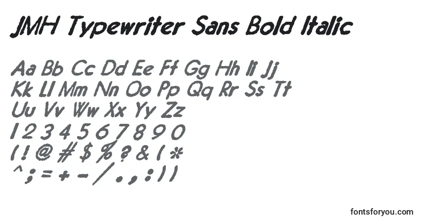 A fonte JMH Typewriter Sans Bold Italic (130987) – alfabeto, números, caracteres especiais