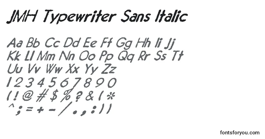 Czcionka JMH Typewriter Sans Italic – alfabet, cyfry, specjalne znaki