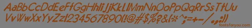 フォントJMH Typewriter Sans Italic – 茶色の文字が灰色の背景にあります。