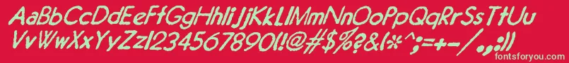 Fonte JMH Typewriter Sans Italic – fontes verdes em um fundo vermelho