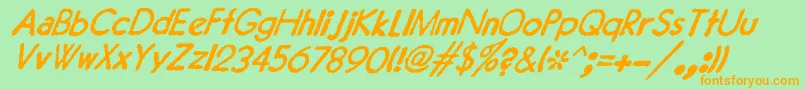 JMH Typewriter Sans Italic-Schriftart – Orangefarbene Schriften auf grünem Hintergrund