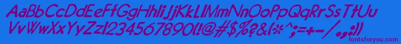 フォントJMH Typewriter Sans Italic – 紫色のフォント、青い背景