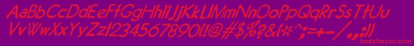 Czcionka JMH Typewriter Sans Italic – czerwone czcionki na fioletowym tle