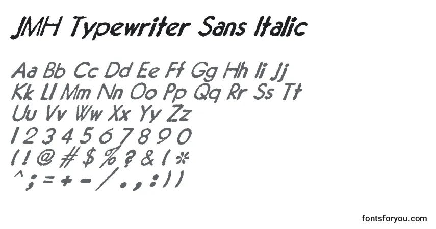 A fonte JMH Typewriter Sans Italic (130991) – alfabeto, números, caracteres especiais