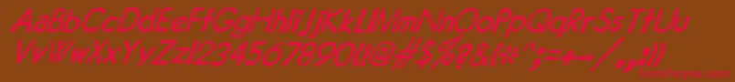 Czcionka JMH Typewriter Sans Italic – czerwone czcionki na brązowym tle