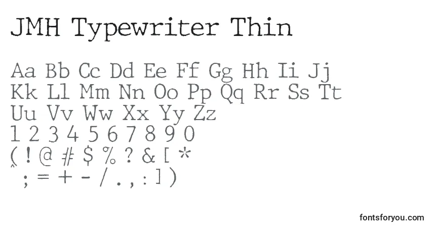 A fonte JMH Typewriter Thin – alfabeto, números, caracteres especiais