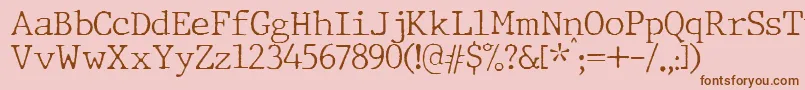 Saiba mais sobre a fonte JMH Typewriter Thin Fonte JMH Typewriter Thin – fontes marrons em um fundo rosa