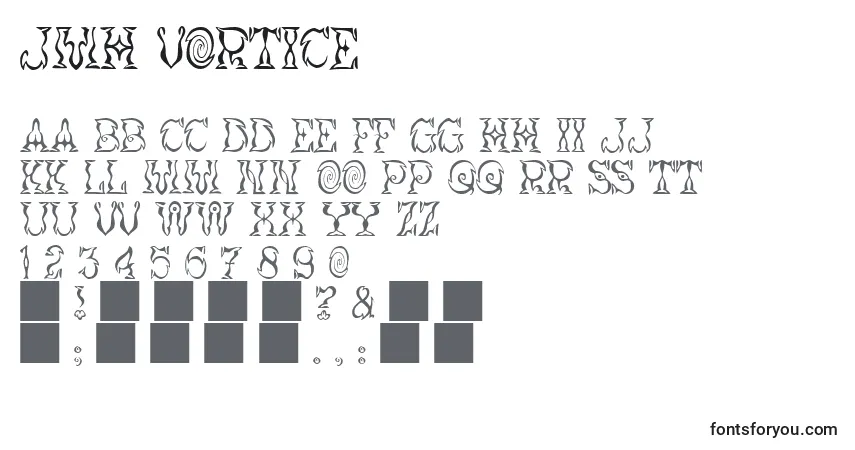 A fonte JMH Vortice (130999) – alfabeto, números, caracteres especiais