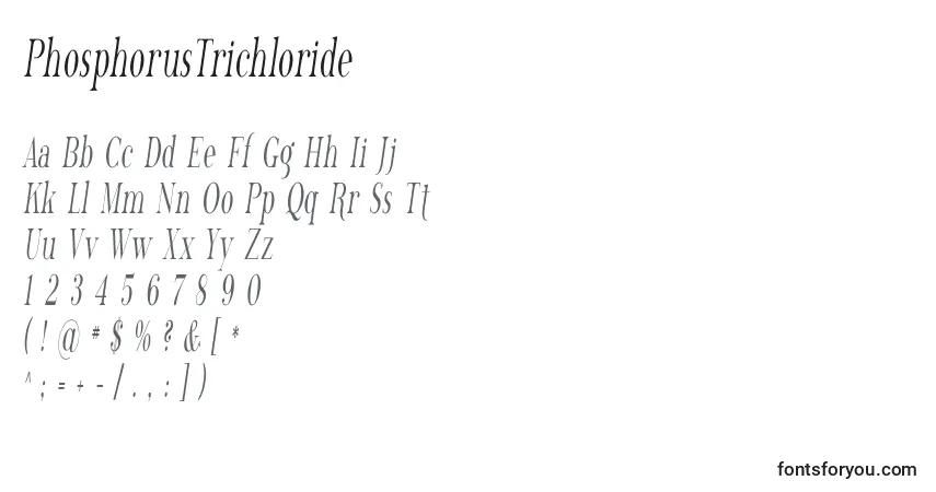 characters of phosphorustrichloride font, letter of phosphorustrichloride font, alphabet of  phosphorustrichloride font