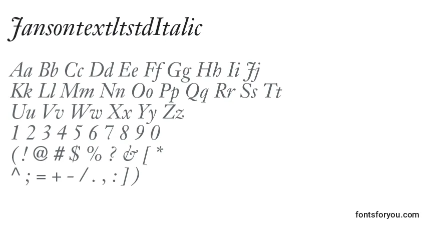 characters of jansontextltstditalic font, letter of jansontextltstditalic font, alphabet of  jansontextltstditalic font