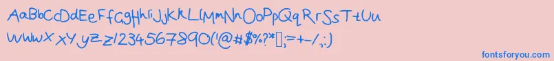 フォントJoanna  s handwriting – ピンクの背景に青い文字