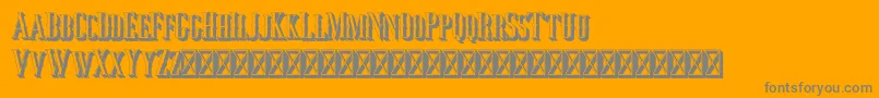 Jocker Extrude Right-Schriftart – Graue Schriften auf orangefarbenem Hintergrund