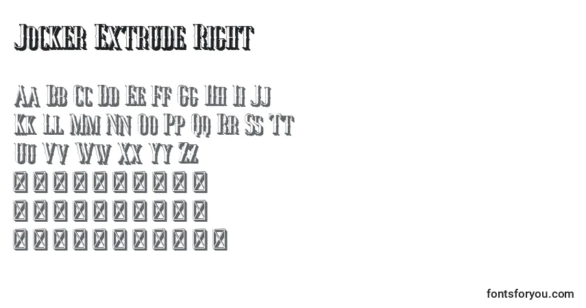 A fonte Jocker Extrude Right (131004) – alfabeto, números, caracteres especiais