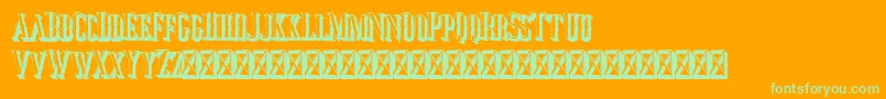 Jocker Extrude Right-Schriftart – Grüne Schriften auf orangefarbenem Hintergrund