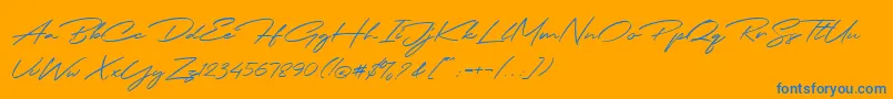 Jodie Badiston Script Demo-Schriftart – Blaue Schriften auf orangefarbenem Hintergrund