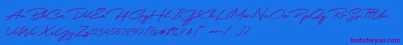 Jodie Badiston Script Demo-Schriftart – Violette Schriften auf blauem Hintergrund