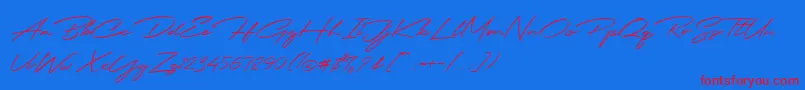 Jodie Badiston Script Demo-Schriftart – Rote Schriften auf blauem Hintergrund