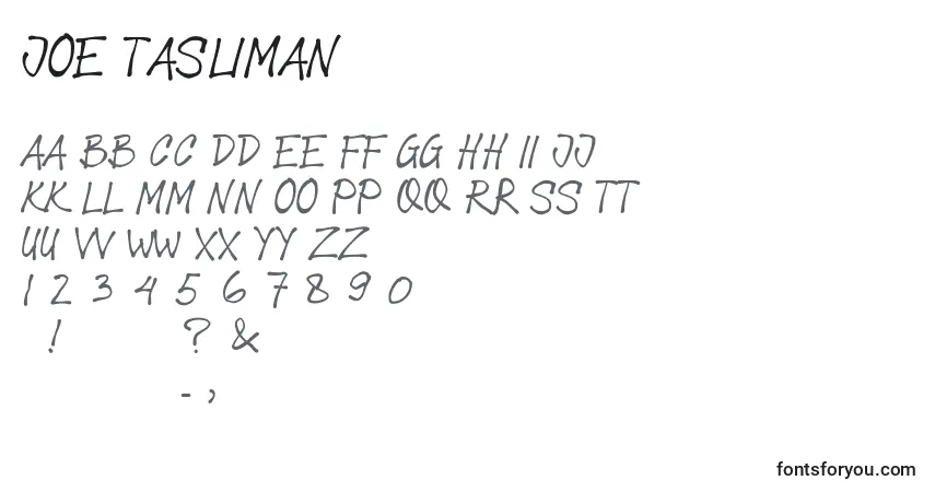 A fonte Joe Tasliman – alfabeto, números, caracteres especiais