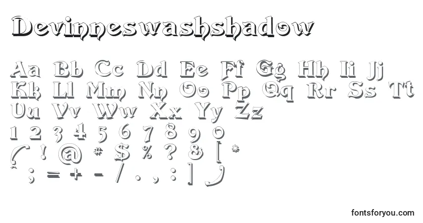 A fonte Devinneswashshadow – alfabeto, números, caracteres especiais