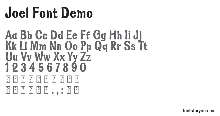 Schriftart Joel Font Demo – Alphabet, Zahlen, spezielle Symbole