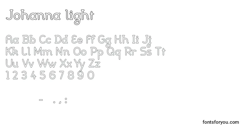 Johanna lightフォント–アルファベット、数字、特殊文字