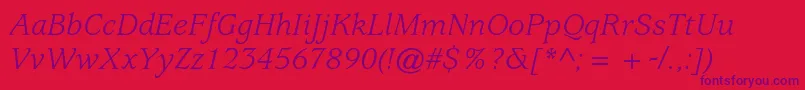 UsherwoodstdBookitalic-Schriftart – Violette Schriften auf rotem Hintergrund