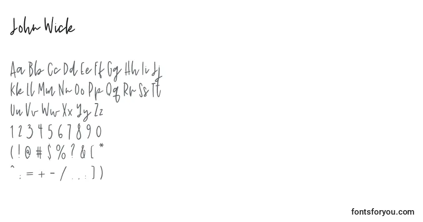 Schriftart John Wick (131031) – Alphabet, Zahlen, spezielle Symbole