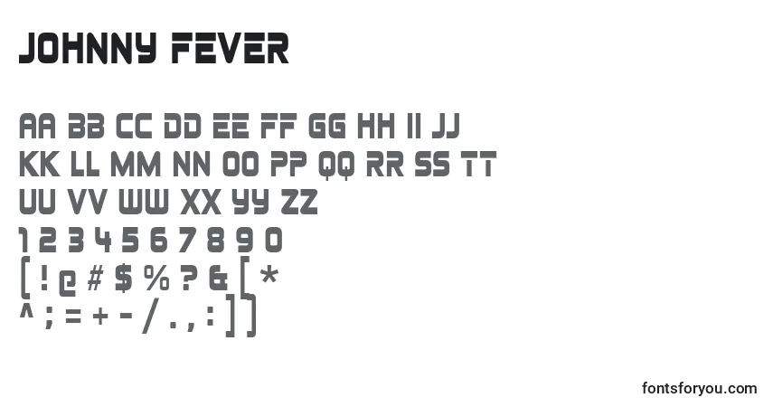 Czcionka Johnny fever – alfabet, cyfry, specjalne znaki