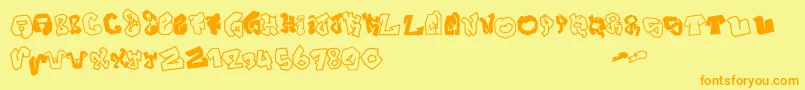 フォントJOKER SIZE – オレンジの文字が黄色の背景にあります。