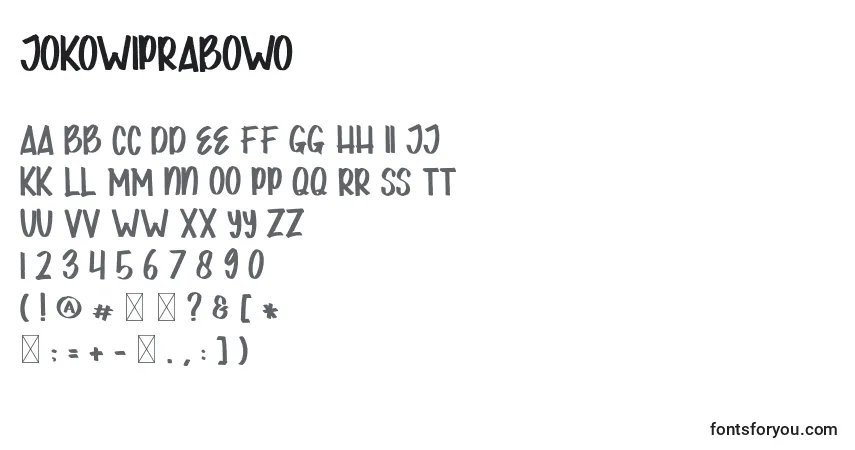 A fonte JOKOWIPRABOWO – alfabeto, números, caracteres especiais