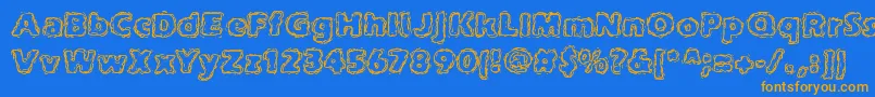 フォントjoltcaff – オレンジ色の文字が青い背景にあります。
