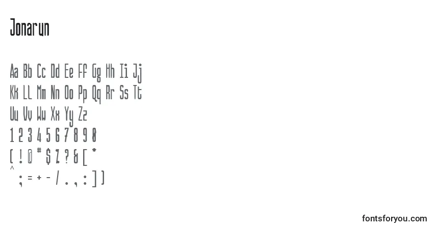 Шрифт Jonarun – алфавит, цифры, специальные символы