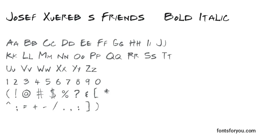 Schriftart Josef Xuereb s Friends   Bold Italic – Alphabet, Zahlen, spezielle Symbole
