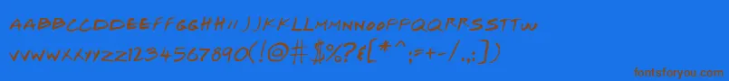 Josef Xuereb s Friends Italicフォントについての詳細 フォントJosef Xuereb s Friends Italic – 茶色の文字が青い背景にあります。