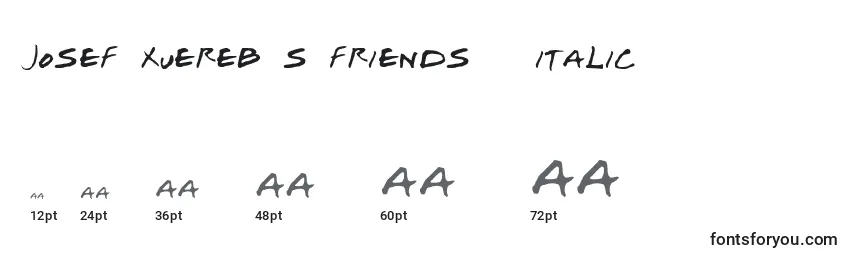 Größen der Schriftart Josef Xuereb s Friends   Italic