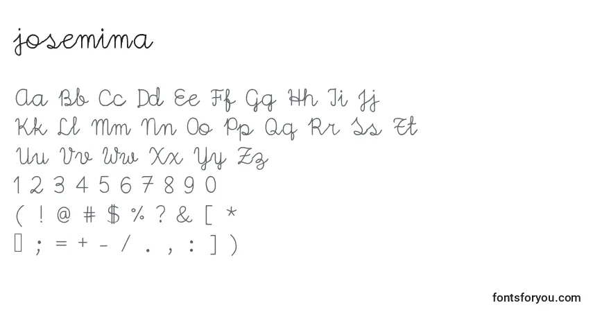 Schriftart Josemima – Alphabet, Zahlen, spezielle Symbole