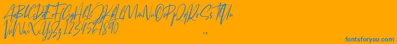 Josephine-Schriftart – Blaue Schriften auf orangefarbenem Hintergrund