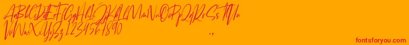 Josephine-Schriftart – Rote Schriften auf orangefarbenem Hintergrund