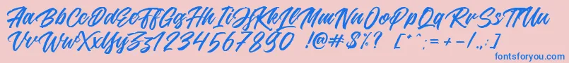 Jouska-Schriftart – Blaue Schriften auf rosa Hintergrund