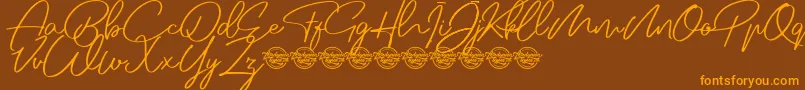 Jovanka demo-Schriftart – Orangefarbene Schriften auf braunem Hintergrund