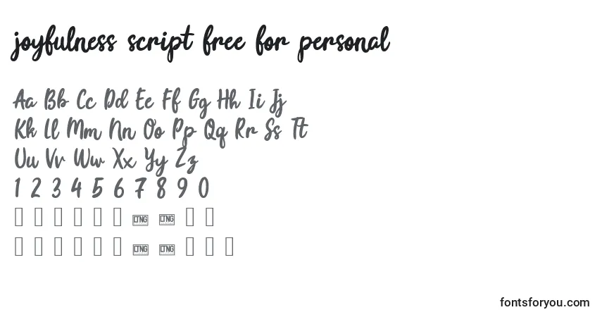 A fonte Joyfulness script free for personal – alfabeto, números, caracteres especiais