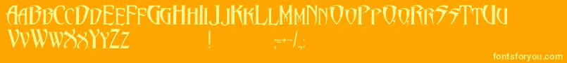 PentagramsMalefissent-Schriftart – Gelbe Schriften auf orangefarbenem Hintergrund