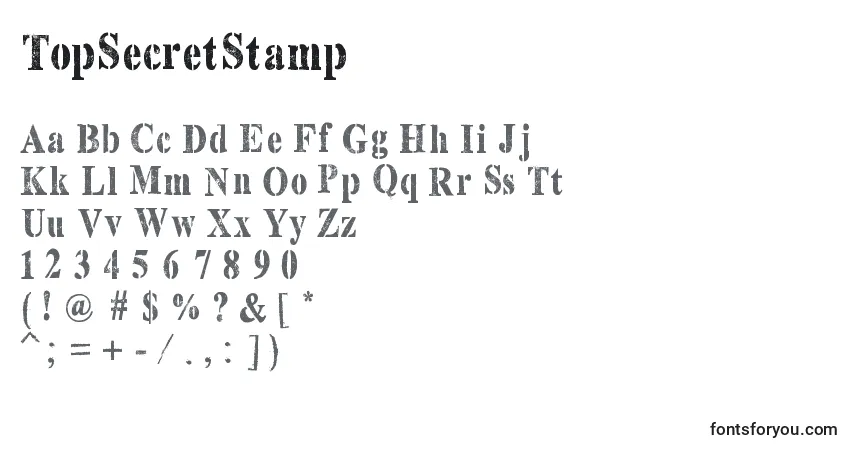 A fonte TopSecretStamp – alfabeto, números, caracteres especiais
