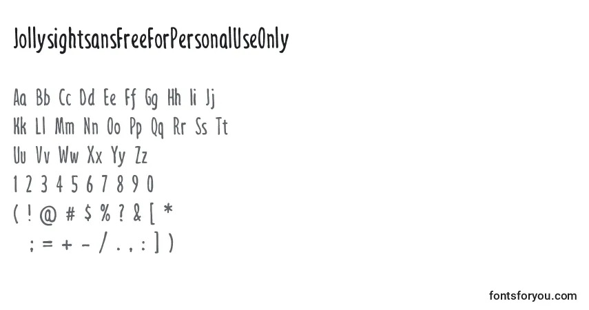 Czcionka JollysightsansFreeForPersonalUseOnly – alfabet, cyfry, specjalne znaki