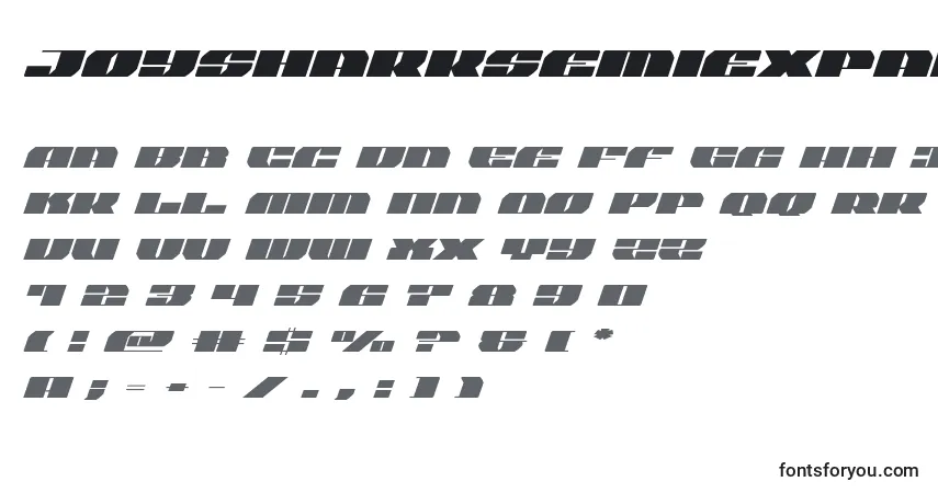 Czcionka Joysharksemiexpandital – alfabet, cyfry, specjalne znaki