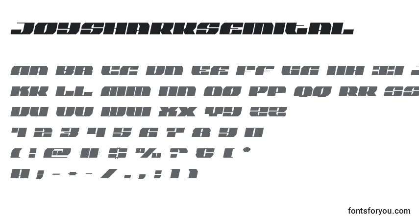 Czcionka Joysharksemital – alfabet, cyfry, specjalne znaki